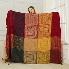 Boho Style Sofa Cover Blanket with Tassels