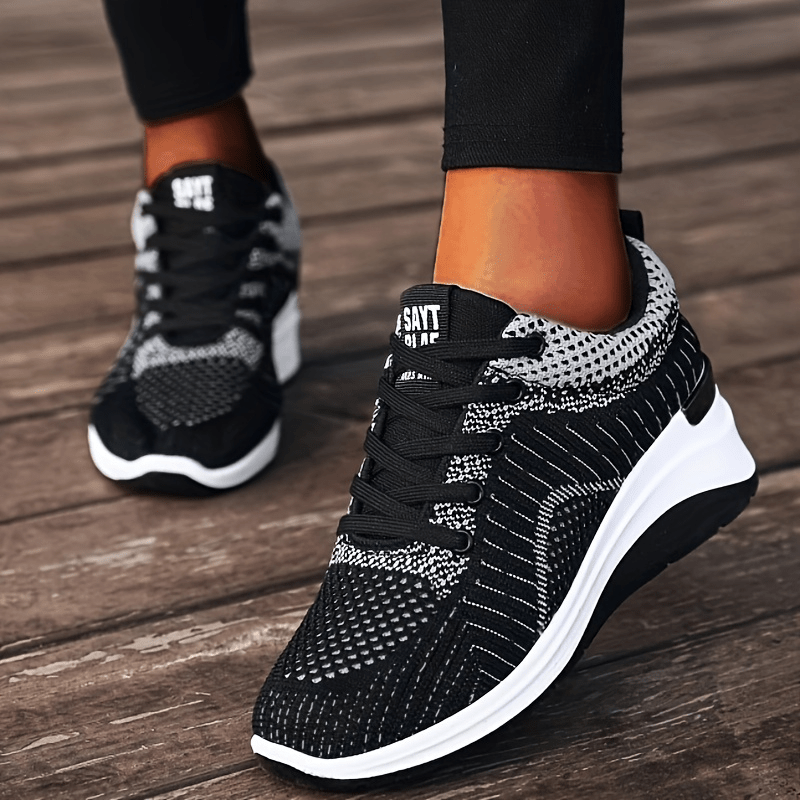 Women's Chunky Knit Sneakers Breathable Lace Up Sports Shoes