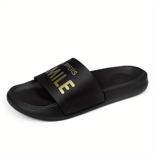 Men's Letter Print Non Slip Slides Lightweight Open Toe Quick Dry Slippers