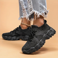 Women's Lightweight Woven Sneakers Breathable Lace Up Running Shoes