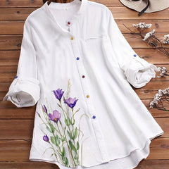  Floral Button Up Roll Sleeve Blouse