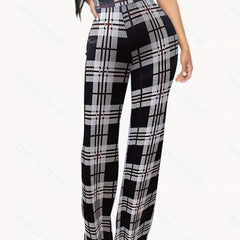  Plaid Print High Rise Wide Leg Trousers