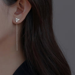 Flower Shape Zircon Threader Earrings Long Chain Body Piercing Jewelry