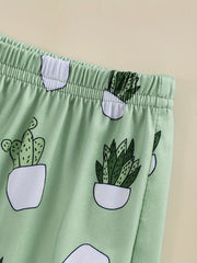 Cactus Print Pajama Set Crew Neck Cami Top & Shorts