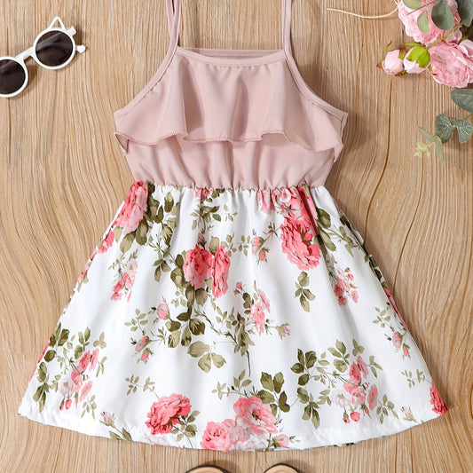 Toddler Girls Flowers Graphic Ruffle Trim Cami Princess Dress