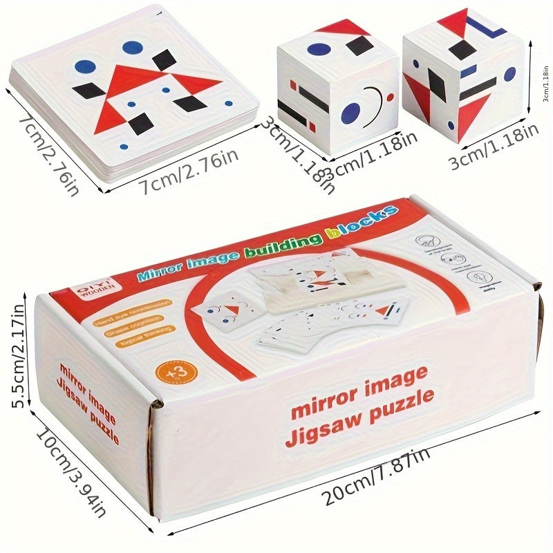 Wooden Mirrored Building Block Game with 20 Double Sided Cards