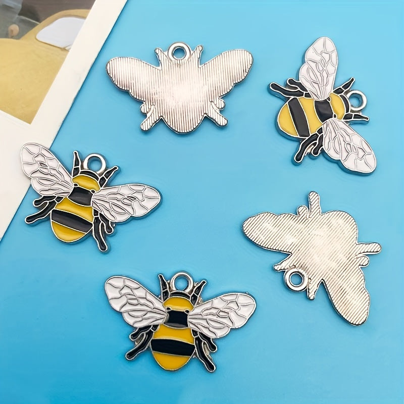 5pcs Enamel Bee Pendants Rhinestone Decor DIY Earrings Bracelet Necklace