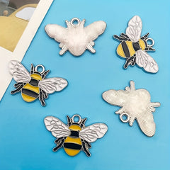 5pcs Enamel Bee Pendants Rhinestone Decor DIY Earrings Bracelet Necklace