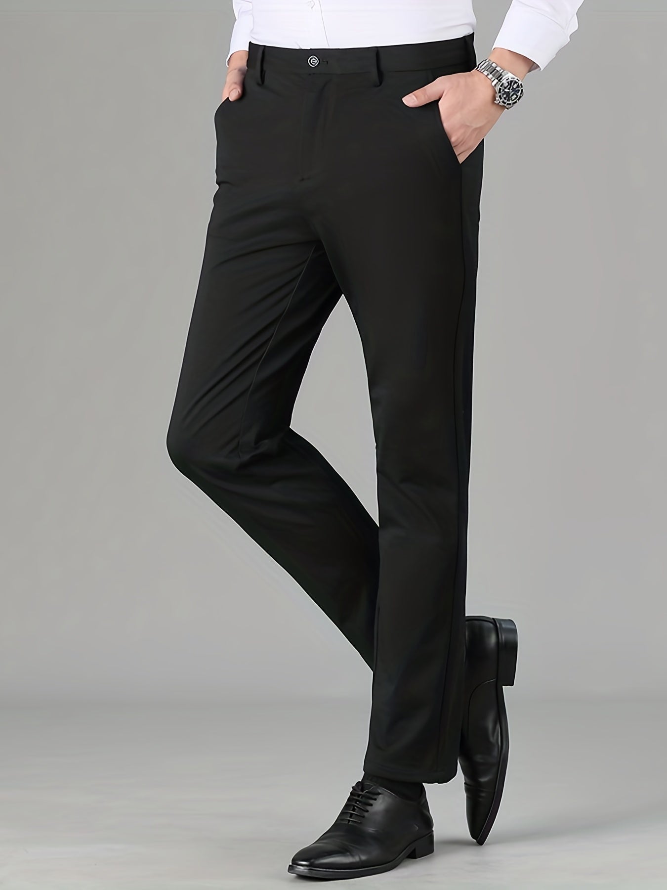 Men's Formal Solid Stretch Dress Pants for Fall Winter Business