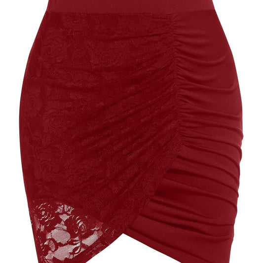 Floral Lace Bodycon Skirt Ruched Bag Hip Women's Clothing
