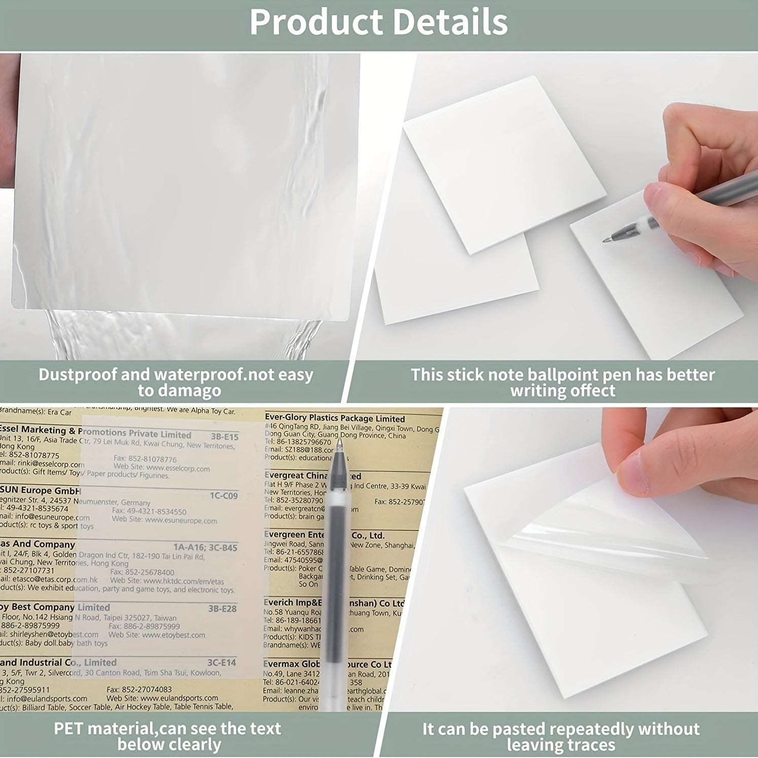 50 Sheets Transparent Sticky Notes Waterproof Reminder Memo Office Learning