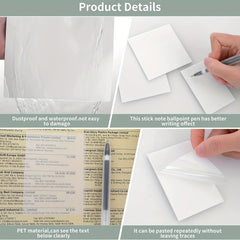 50 Sheets Transparent Sticky Notes Waterproof Reminder Memo Office Learning