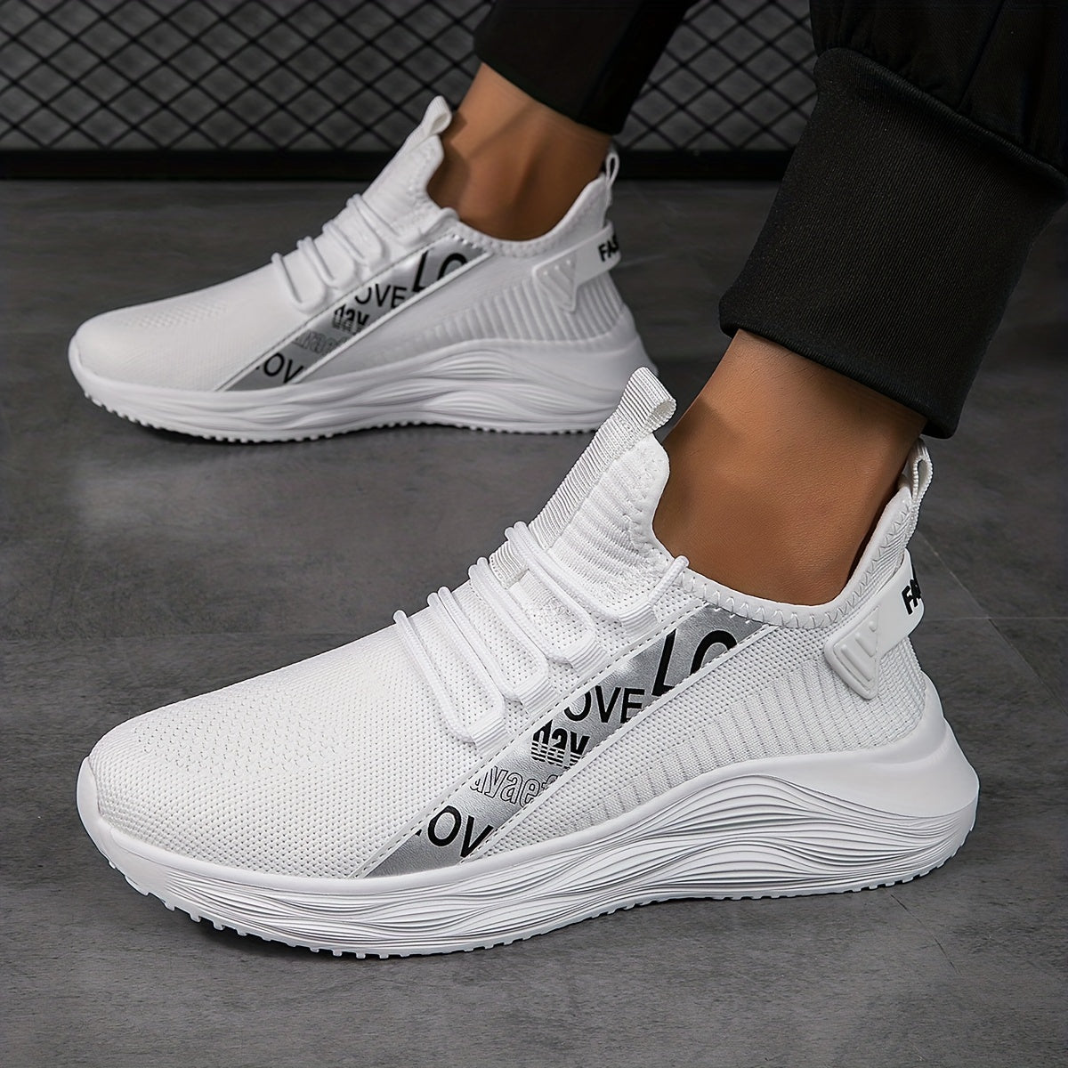 Men's Slip-On Sneakers with Shoelaces Breathable Mesh Athletic Shoes