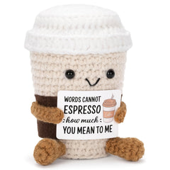 Funny Positive Gag Gift Fabric Tea Cup Craft Doll with Uplifting Quote