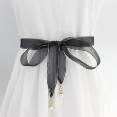 Lace Waistband Dress Belt with Pearl Pendant