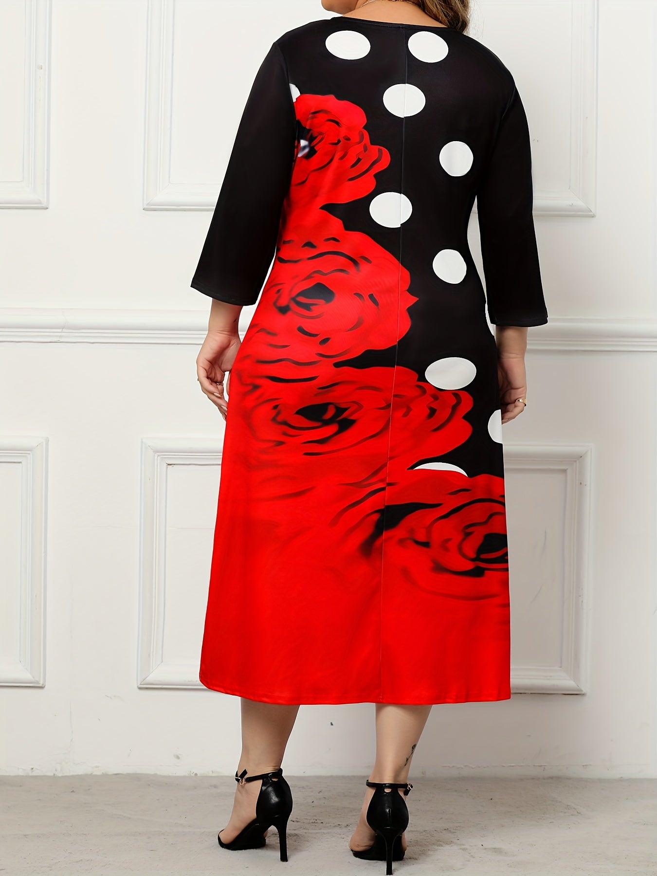 Plus Size Polka Dot & Floral Print Maxi Dress