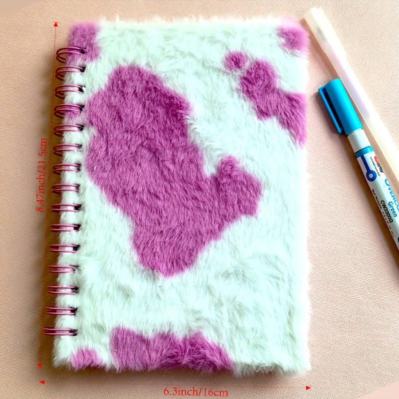 Cow Print Plush Journal Pink Girly Heart High Value Notebook Student Diary
