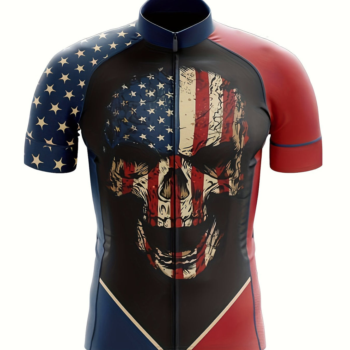 YTCYCLE Skeleton Head & US Flag Men's Zip Up Short Sleeve Cycling Jersey
