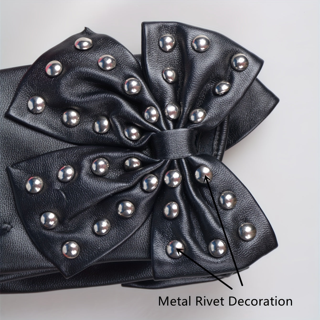 Rivet Bow PU Leather Gloves Punk Dance Performance Half Finger Gloves