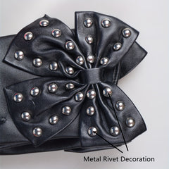 Rivet Bow PU Leather Gloves Punk Dance Performance Half Finger Gloves