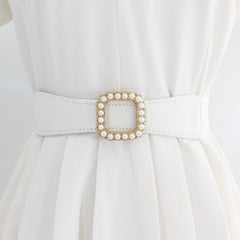 Women's Elastic Belt Square Pearls Buckle Waist Slimming Girdle