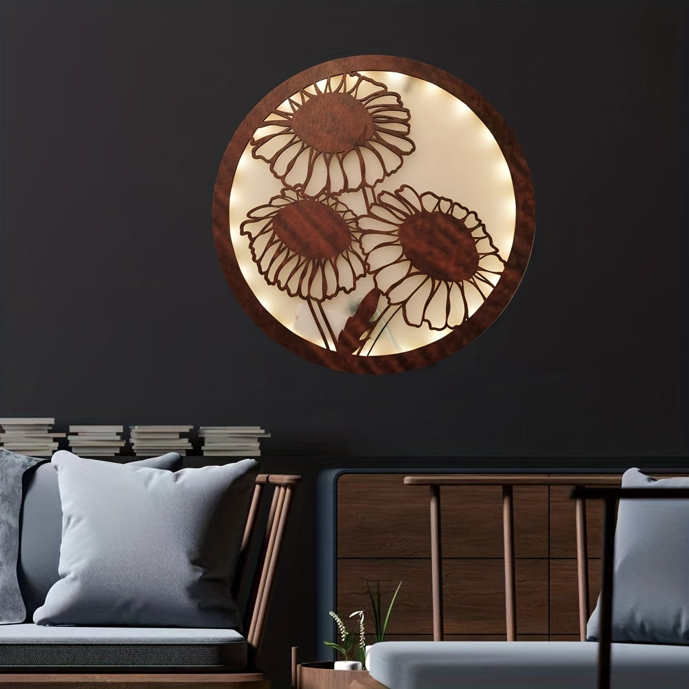 Retro Wooden Sunflower LED Lamp