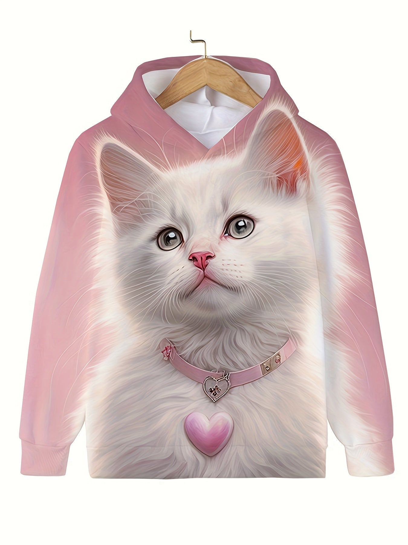 Girls 3D Kitty In Space Hooded Sweatshirt Pullover
