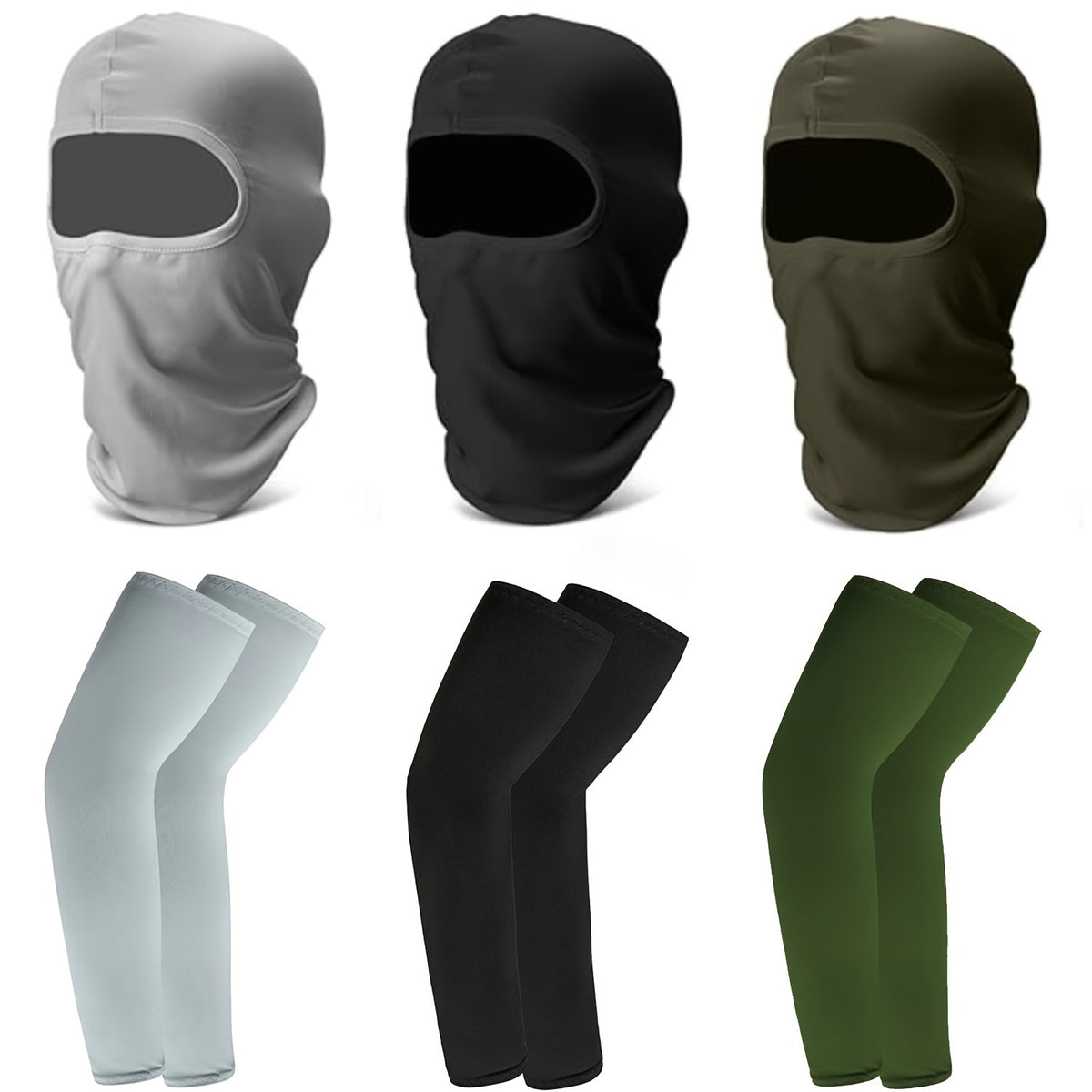 3pcs Balaclava Full Face Mask & 3pairs Arm Sleeves For Men Women