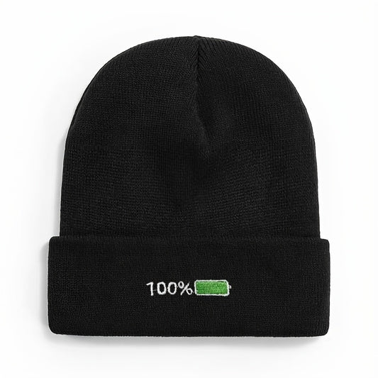 Embroidered Knitted Beanie Hat for Winter Outdoor Activities