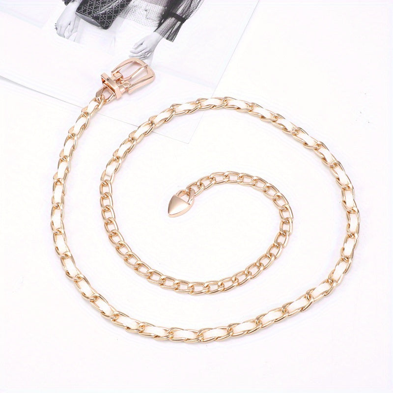 Chain Belt For Women Metal Waist Chain Faux Leather Belt