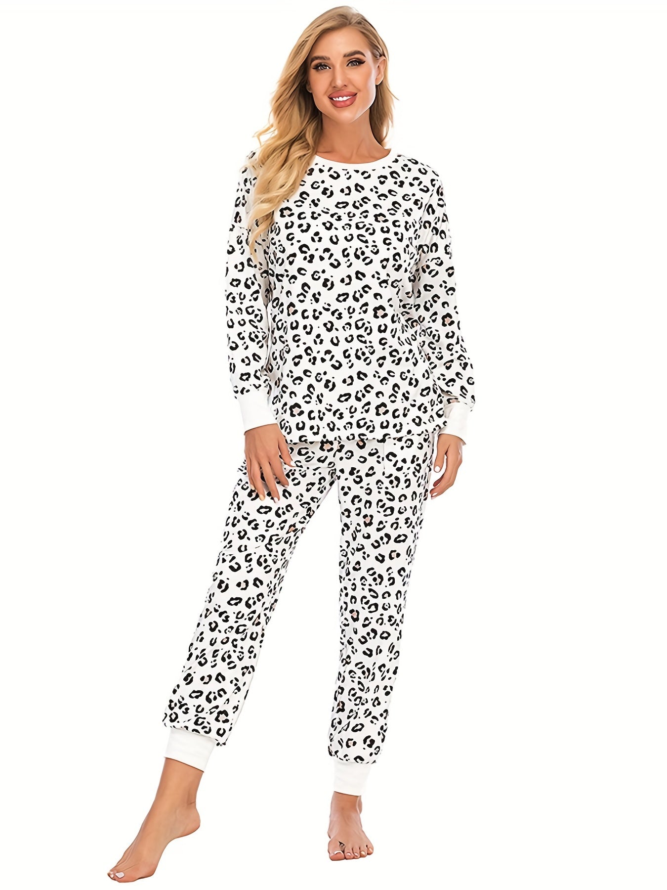 Leopard Print Lounge Set Long Sleeve Top & Pants
