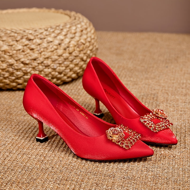 Red Rhinestone High Heel Wedding Pumps
