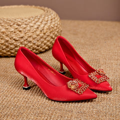 Red Rhinestone High Heel Wedding Pumps