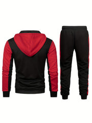 Men's Zip Up Hooded Jacket & Sweatpants Set for Outdoor Activities