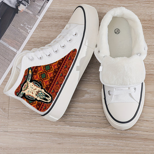 Cow Print Plush Lined Thermal Chunky Canvas Sneakers