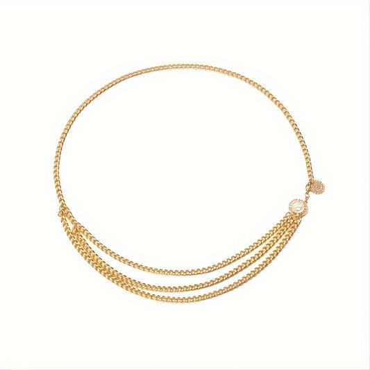 Boho Tassel Waist Chain Belt w/ Sun Pendant, Adjustable Elastic for Women