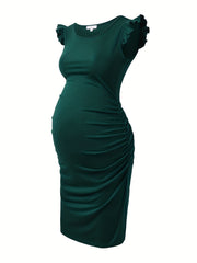 Maternity Ruffle Sleeve Dress for Summer Holiday Party