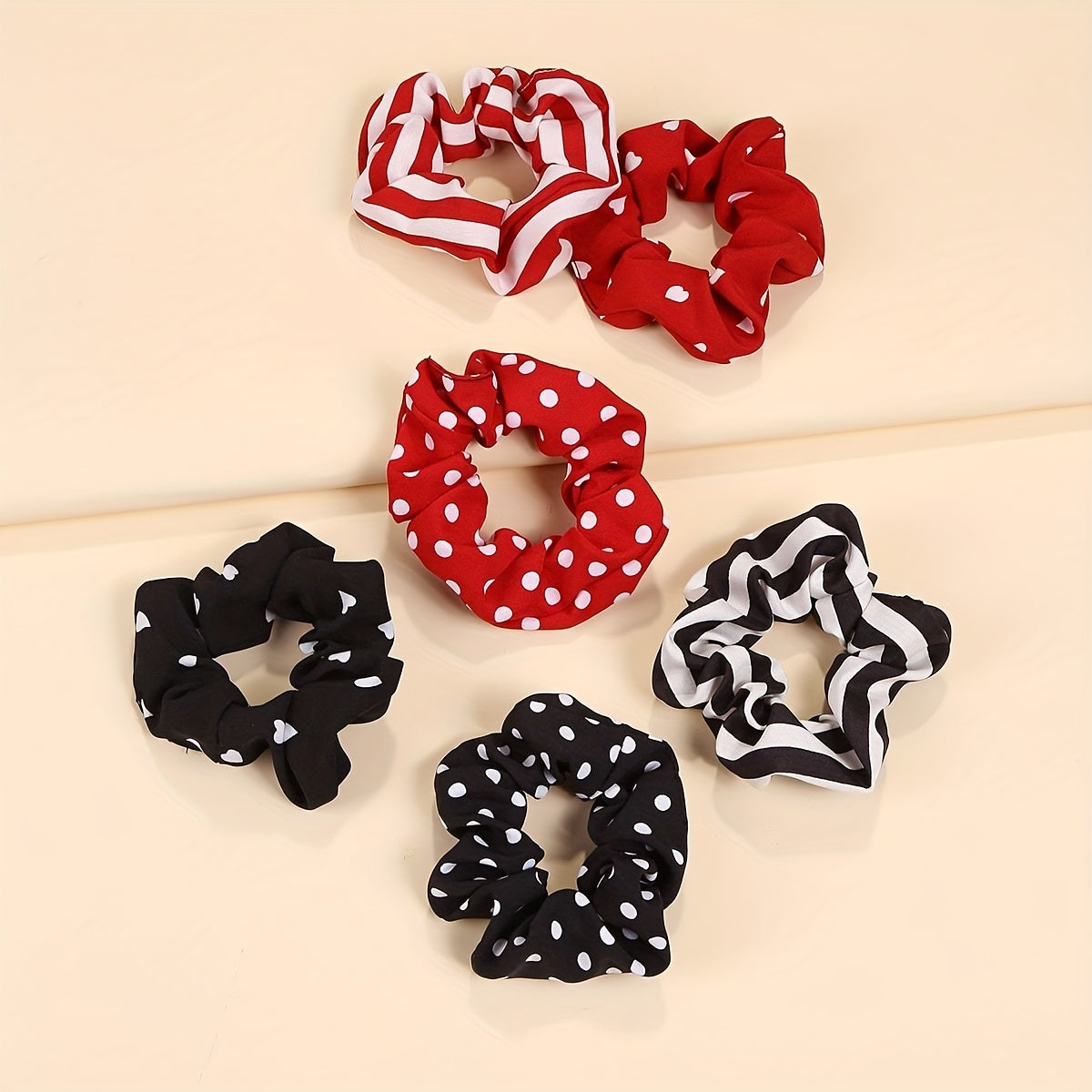 6pcs Polka Dot Scrunchie Hair Tie Stripe Heart Hair Rope Hair Accessories