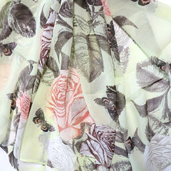 Vintage Rose Print Chiffon Scarf Green Shawl Thin Hijab Women Headscarf