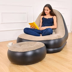 Inflatable Casual Sofa Chair & Footrest Outdoor Folding Recliner