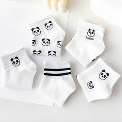 5 Pairs Women's Panda Print Cotton Ankle Socks