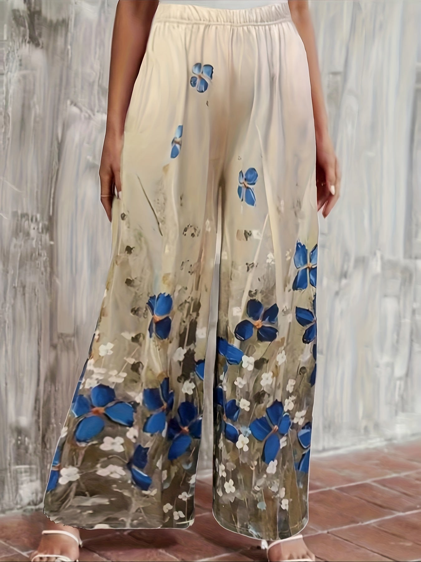 Women's Plus Floral Print Wide Leg Trousers