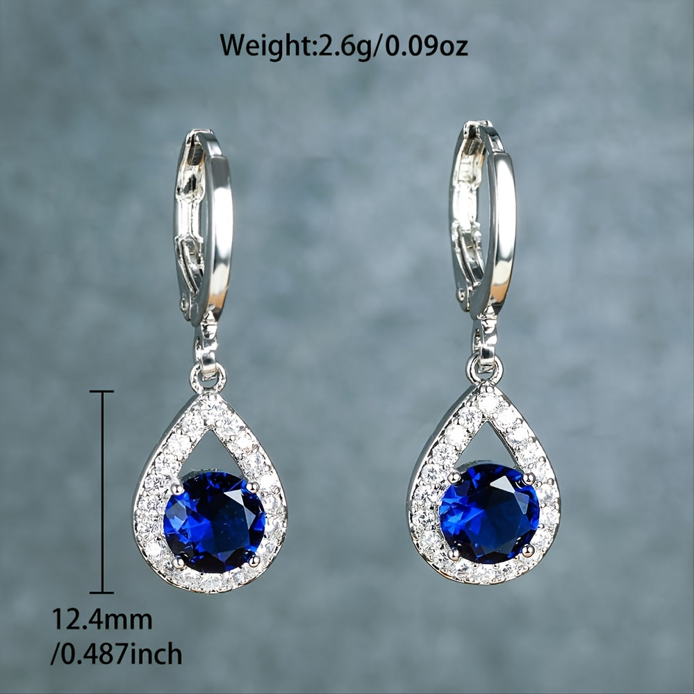 Sapphire Drop Earrings Golden Dangle Hoops Bride Wedding Jewelry