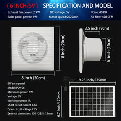 12V Solar Powered Exhaust Fan Square/Round Vent for Kitchen Bathroom Greenhouse