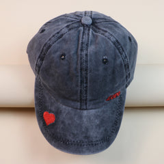 Red Love Embroidery Distressed Baseball Cap