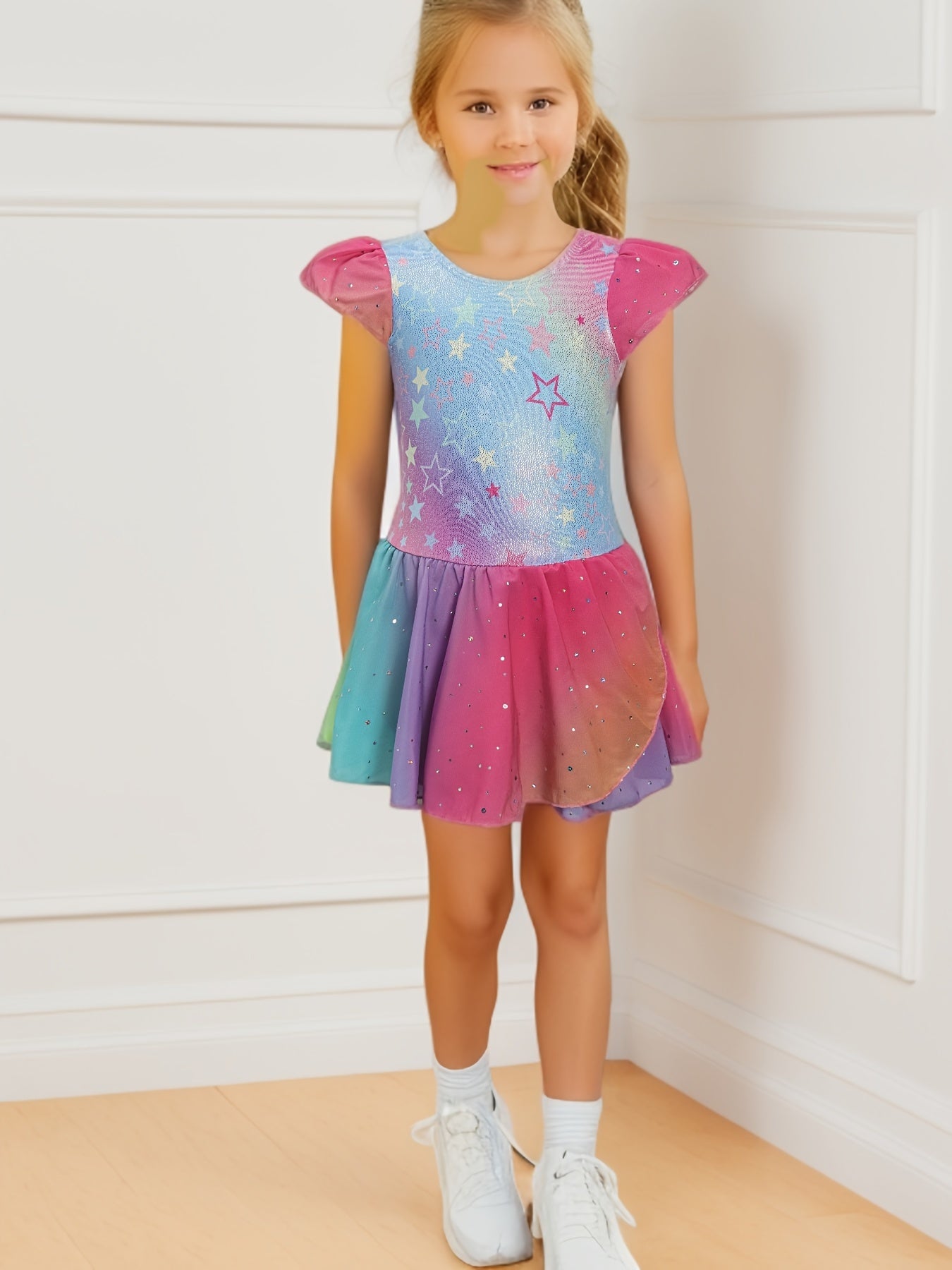 Girls Sequin Ruffle Ballet Leotard Dance Suit