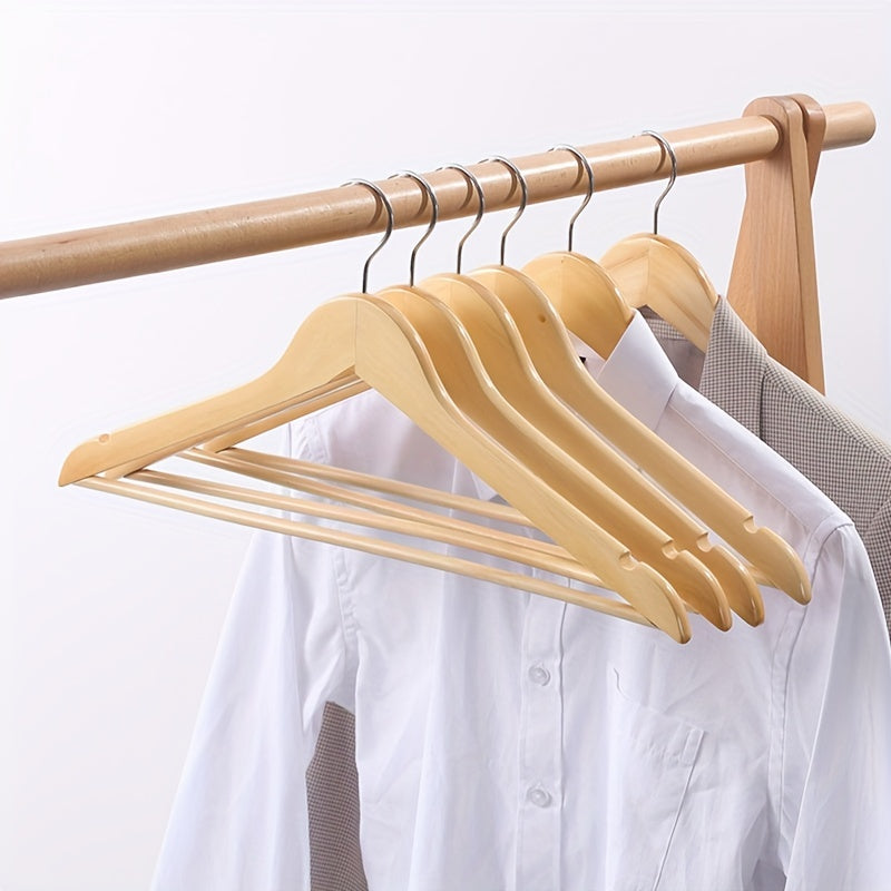 5pcs Solid Wood Clothes Hanger Non-slip Wardrobe Wooden Hanging Clothes Rack