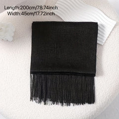 Silver Silk Feeling Shawl Elastici Scarf with Fringe
