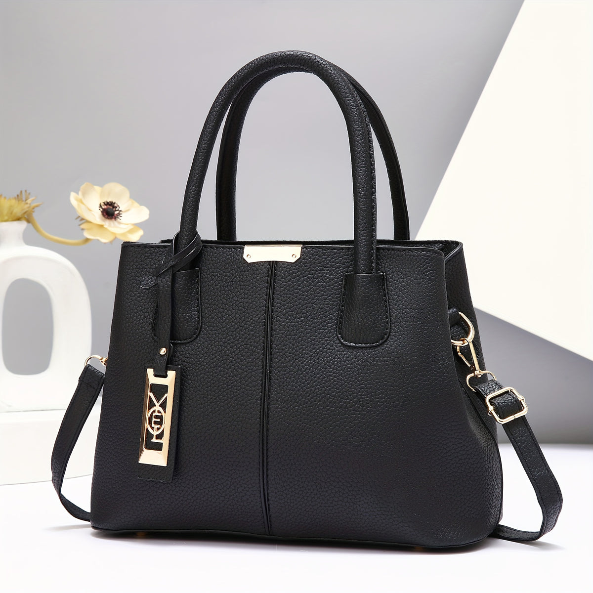 Large Capacity Tote Handbag Casual PU Leather Shoulder & Crossbody Bag