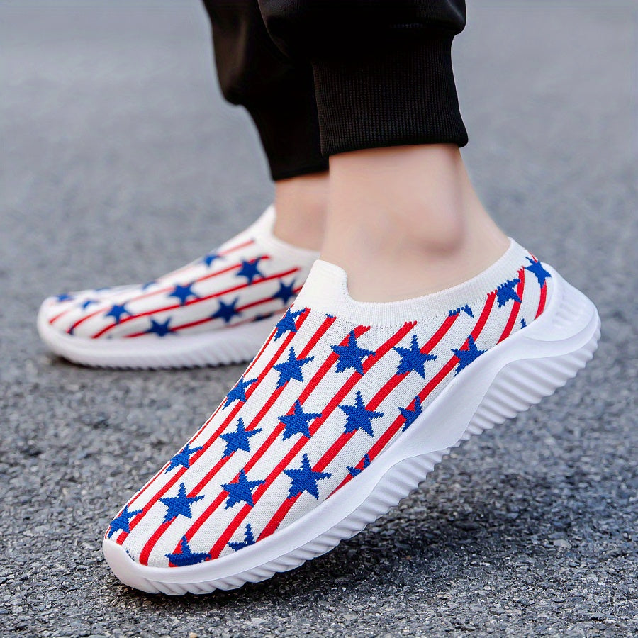 Women's Knitting Sock Shoes Star & Striped Low Top Slip On Shoes